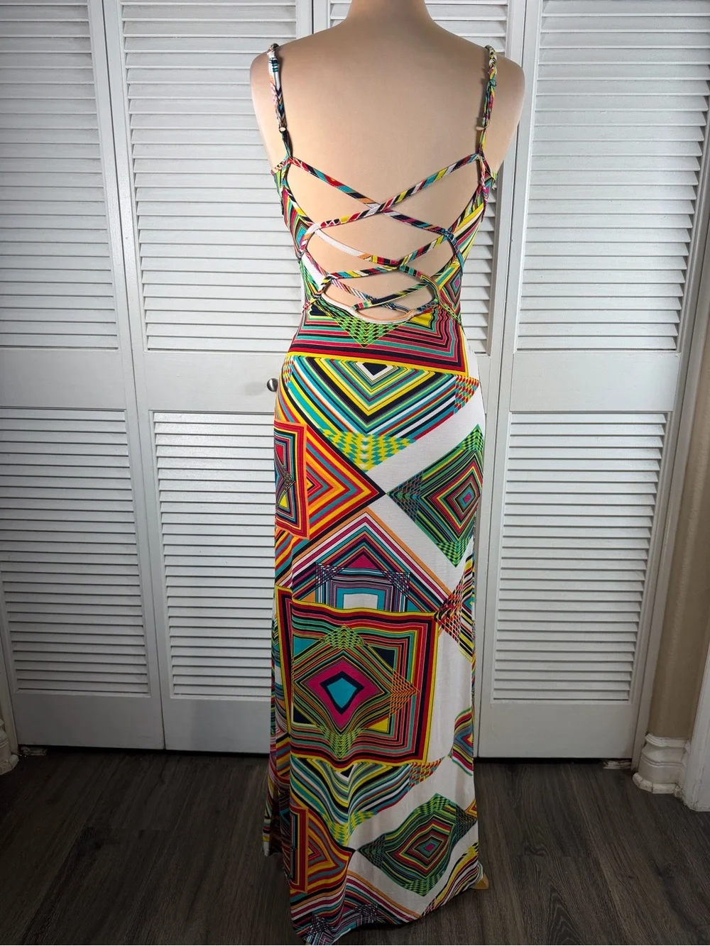 Givergate Geometric Print Maxi Dress Open Back Bodycon S